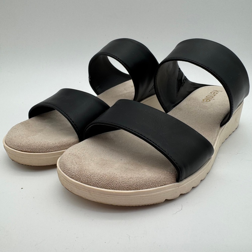 Kensie‎ Endy Comfort Black Double Strap Slide Sandals Women's Size 7 NEW